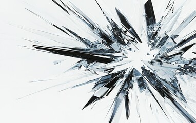 Poster - explosive shards of crystal radiating from a central point on a white background conveying dynamic e