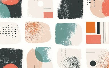 Poster - Abstract geometric patterns featuring soft hues and bold shapes on a light background, perfect for modern design projects
