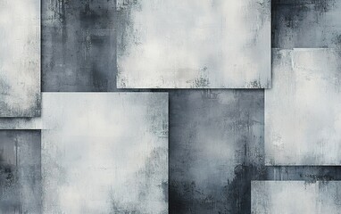 Poster - Abstract gray and white textured pattern with layered squares creating a modern design perfect for home decor