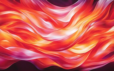Poster - Vibrant abstract waves of red and orange intertwining against a dark background creating a dynamic visual flow
