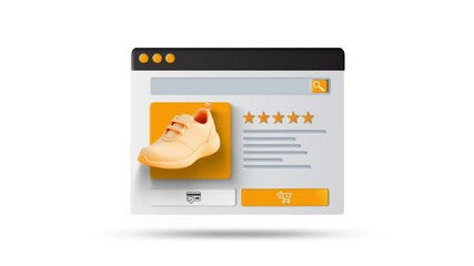 Wall Mural - Online shopping and e-commerce application animation. Sneaker rating and adding to cart animation