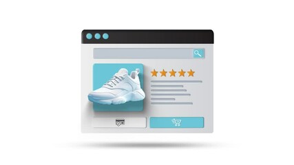Wall Mural - Online shopping and e-commerce application animation. Sneaker rating and adding to cart animation