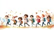 © LEELA - A colorful illustration of joyful children walking together, with backpacks and leaves falling around them, capturing a spirit of adventure and friendship.