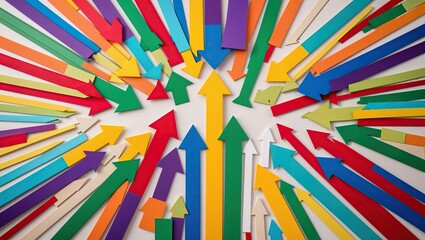 Poster - Vibrant Arrows Burst in All Directions, Showcasing Lively Colors on a White Background