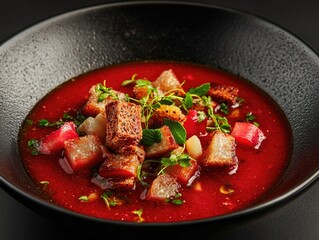 Wall Mural - Bowl of soup with meat and vegetables