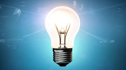 Poster - Glowing lightbulb on a blue background symbolizes innovation and creativity. A growing network connects people and ideas, representing communication and collaboration in a digital age