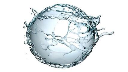 Poster - Six water spheres morph seamlessly against a white background, showcasing fluid motion and dynamic shapes. The clear, pure liquid elements highlight freshness and natural beauty