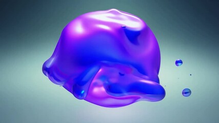 Poster - Morphing liquid in shades of purple and blue creates a mesmerizing effect against a smooth gradient background, showcasing dynamic fluid motion and abstract design elements