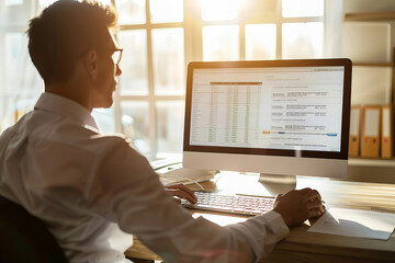 Poster - Accountant Manager Utilizing Financial Manager Software for Invoicing on Computer