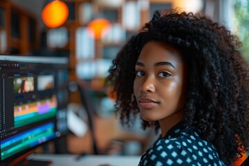 Poster - Creative Professional Utilizing Editing Software on Computer: Video Editing or Graphic Design