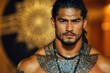 © Gatherina - Polynesian man showing tribal tattoos and necklace