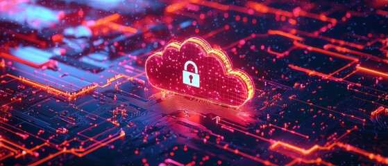 Aufkleber - Glowing Cloud with Lock Symbol on Circuit Board