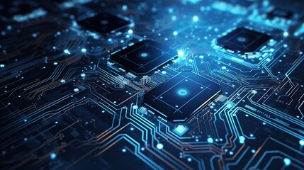 Poster - Futuristic 3D Circuit Board with Glowing Elements