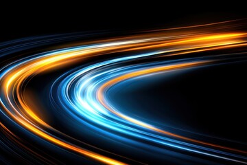 Poster - Abstract Swirling Blue and Orange Light Trails on Black Background