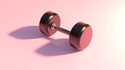 Aufkleber - Single black dumbbell lies on a vibrant pink surface, casting a distinct shadow that emphasizes its form and symbolizes the dedication to physical well being and strength training