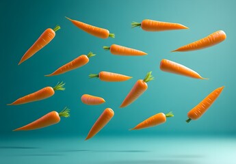 Flying Carrots on a Teal Background