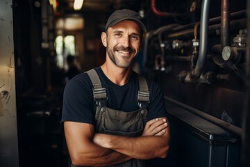 Wall Mural - Portrait of a smiling middle aged plumber