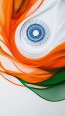 Poster - Sleek vertical social media banner India Republic Day design with curved saffron and green bands sweeping across a white background, decorated with a detailed blue Ashoka Chakra at the center.