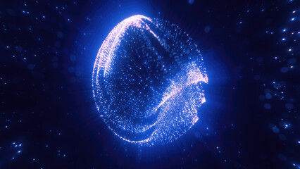Wall Mural - a blue sphere dotted with lights, floating in a dark expanse, reminiscent of a celestial body in a d