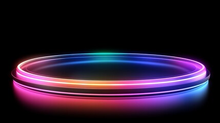 Fototapete -  Glowing neon circle on a dark background, showcasing vibrant colors in a futuristic and minimalist design for technology and digital themes, Generative AI