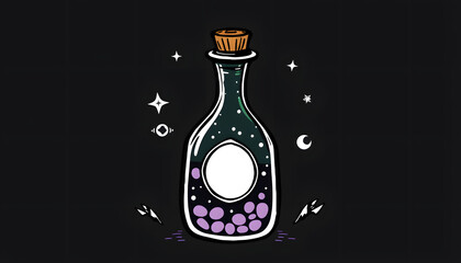 Magic potion bottle for witches doodle icon set for halloween card Illustration PNG isolated with white highlights, png