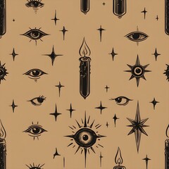 Mystical Candle & Eye Seamless Pattern