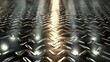 © Paul - Checker plate floor reflecting industrial lighting, metallic diamond texture covering a wide industrial space, landscape orientation with strong geometric patterns