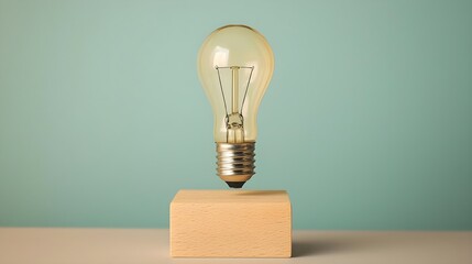 Light Bulb On Wooden Block