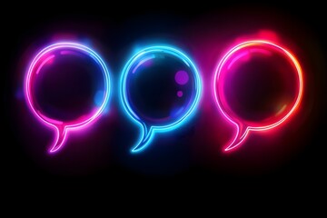 Wall Mural - neon speech bubbles on dark background