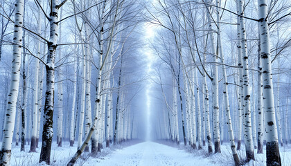 Wall Mural - winter magic birch grove isolated with white highlights, png