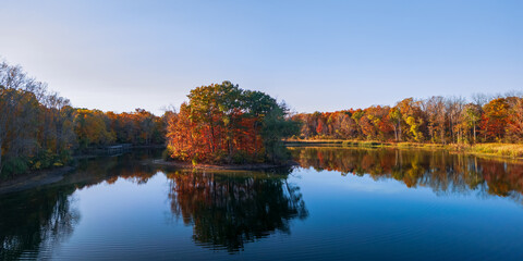 Wall Mural - panoramic view of island in maybury state park, novi, michigan.