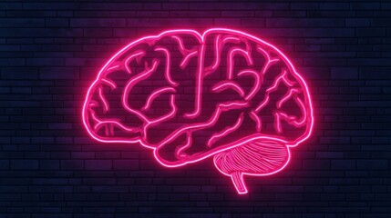 Poster - Neon Brain Concept with Digital Neurons