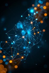 Poster - A mesmerizing display of interconnected nodes and pathways showcases a network of glowing blue and orange dots. This visual representation evokes a sense of digital technology and communication.