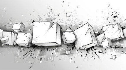 Fototapete - An artwork displays an arrangement of fragmented white shapes bursting apart against a textured backdrop.