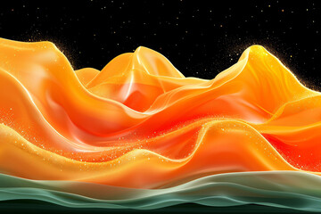 Poster - Swirling waves of orange and green create a mesmerizing landscape that appears to dance under a starry black sky, evoking a sense of calm and creativity in this abstract visual representation.
