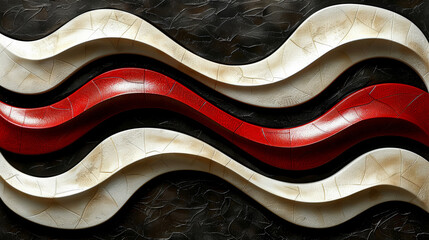 Poster - This artwork showcases a series of undulating waves in shades of white, red, and beige against a dark background. The textured forms create a dynamic visual effect, enhancing modern decor.
