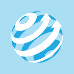 Poster - A flat logo of a globe with two arrows heading upwards right in white on a blue background