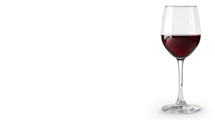 A single glass of red wine on a white background.