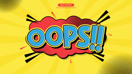 Poster - Oops 3D Cartoon Pop Art Style Text Effect blue text color and yellow background with speech bubble	