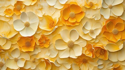Aufkleber - A close-up of a wall adorned with bright yellow flowers, showcasing their vivid colors and intricate details against a soft backdrop.