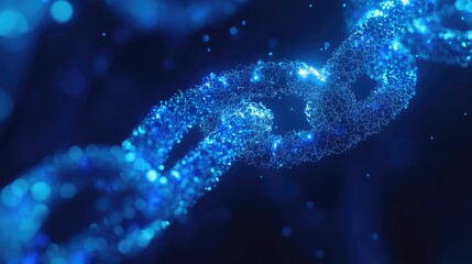 Poster - A mesmerizing close-up of a blue chain made up of luminous particles, showcasing the intricate design and concept behind blockchain networks.