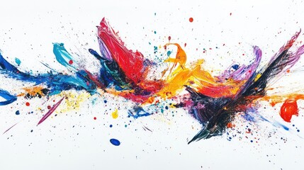 Aufkleber - An explosion of colors as paint splashes through the air, creating a vibrant and dynamic scene against a pristine white background.