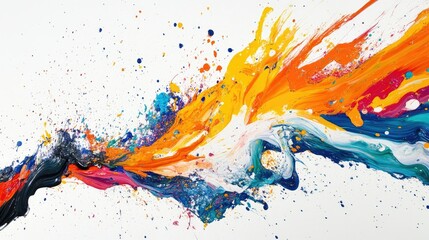 Aufkleber - An explosion of colors as paint splashes through the air, creating a vibrant and dynamic scene against a pristine white background.