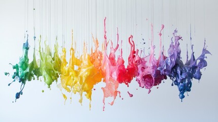 Aufkleber - Mid-air paint splashes in an array of vibrant colors, suspended against a clean white background, creating a visually dynamic and exciting scene.