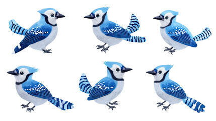 Poster - Blue Jays and Bluebirds Illustrations on White Background Generative AI