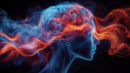 Fototapete - Digital artwork illustrating human brain waves in vibrant colors