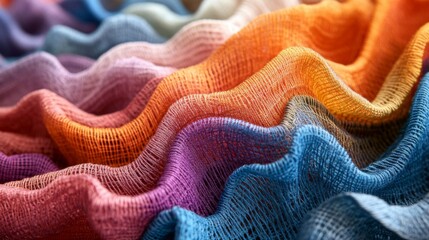 Close-up of Multicolored Fabric with Wave-Like Texture