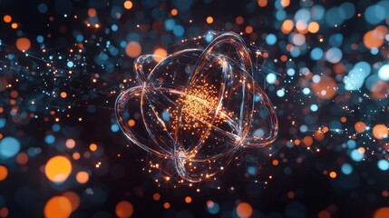 Poster - Abstract atom illustration with glowing particles