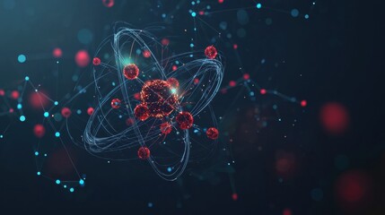 Poster - digital representation of an atom in dark background