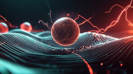 Poster - Abstract Digital Waves with Energy Spheres and Light Effects